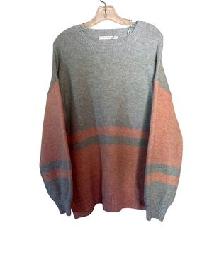 Altar'd State Gray & Dusty Pink Stripe Crewneck Sweater